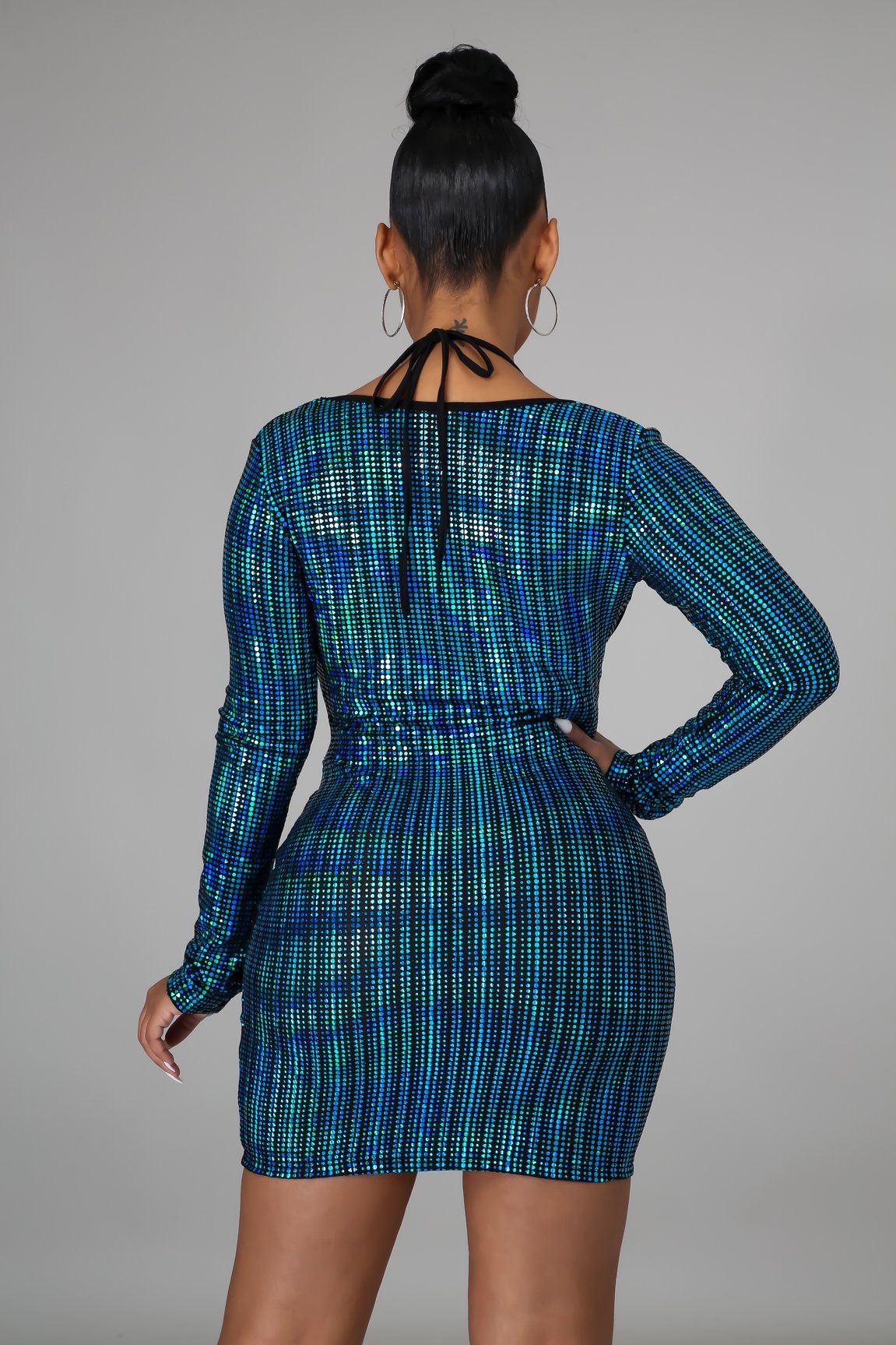 Metallic Sequin Long Sleeve Mini Dress