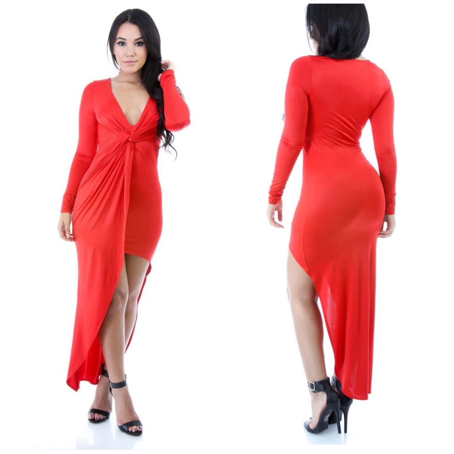 red overlay skirt knotted dress