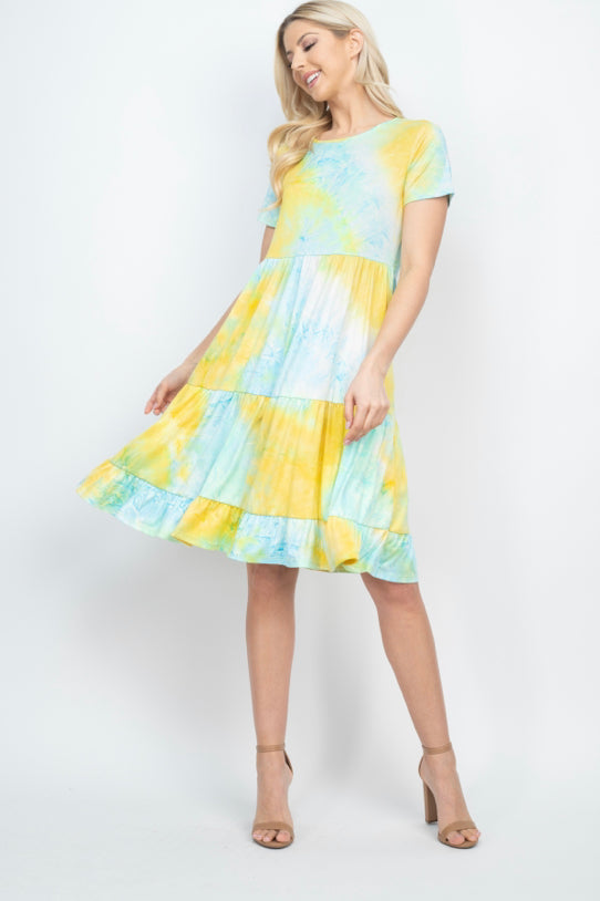 tie dye layered ruffle dress