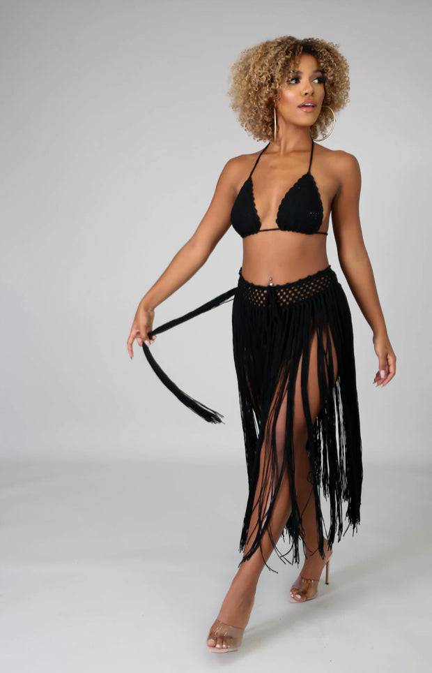 black fringe swimwear set