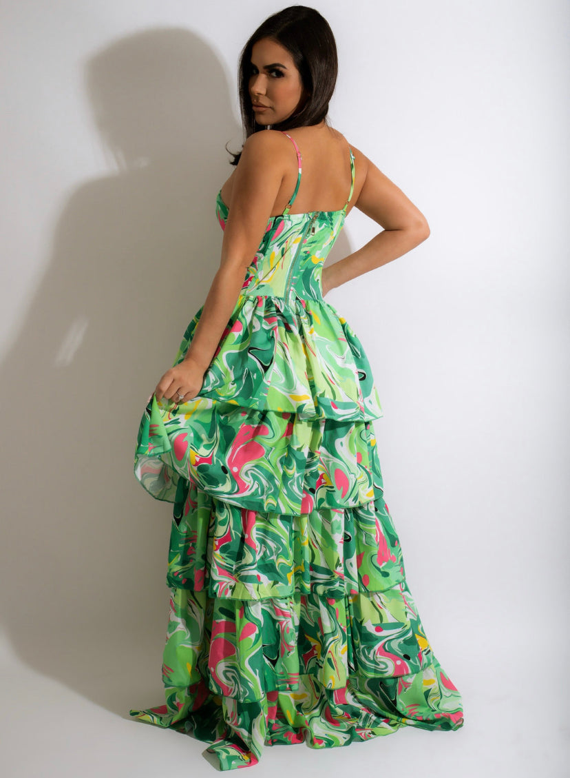 elegant green high low maxi dress