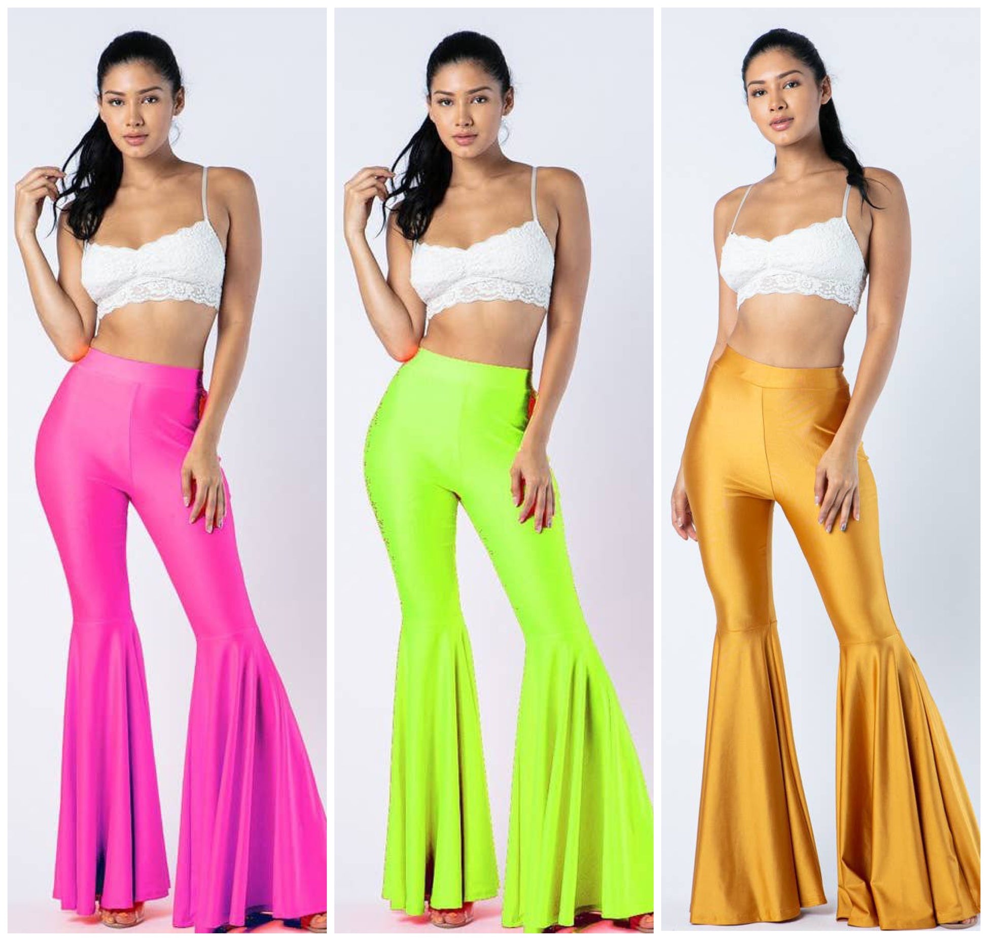 sexy & sleek metallic bell bottom pants