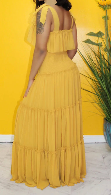 marigold tiered self tie maxi dress