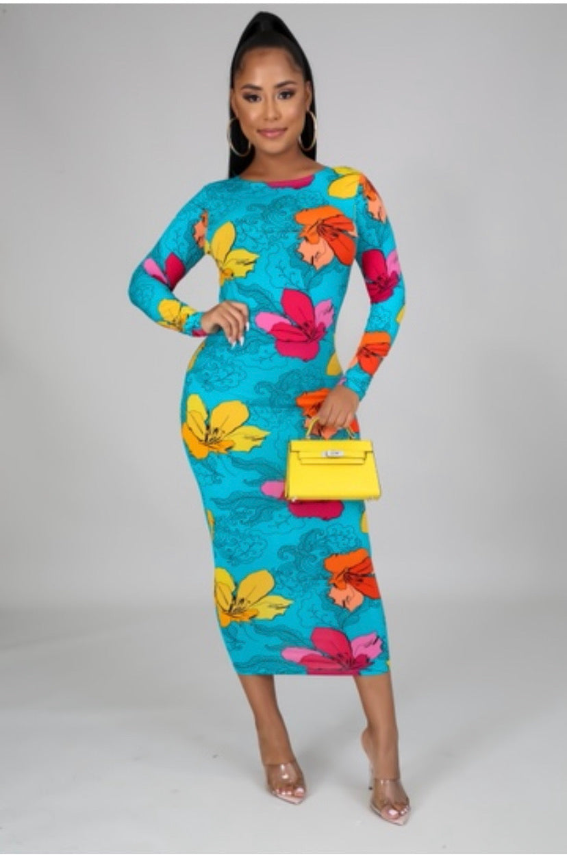 tropical floral midi dress