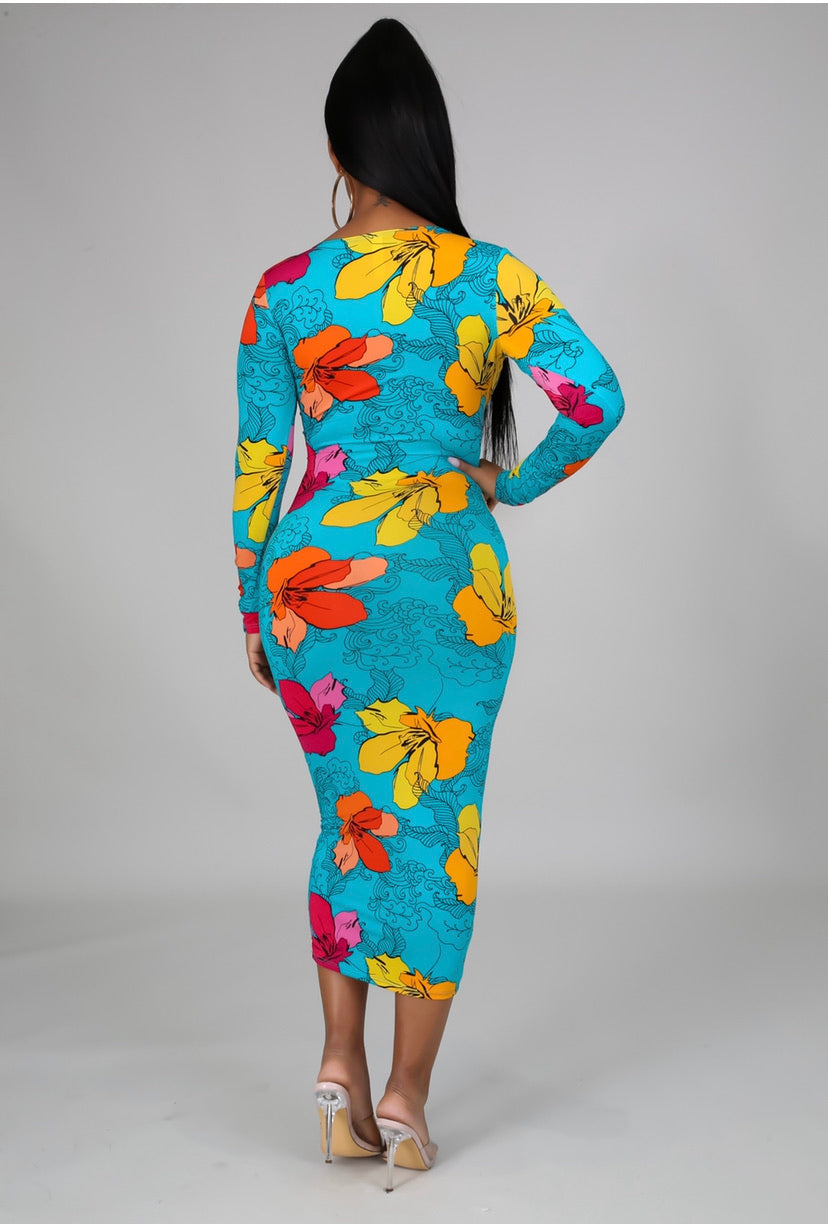 tropical floral midi dress