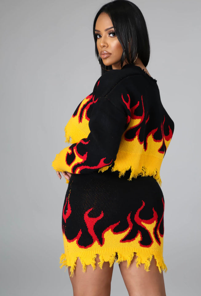 “On Fire” Distressed Skirt Set