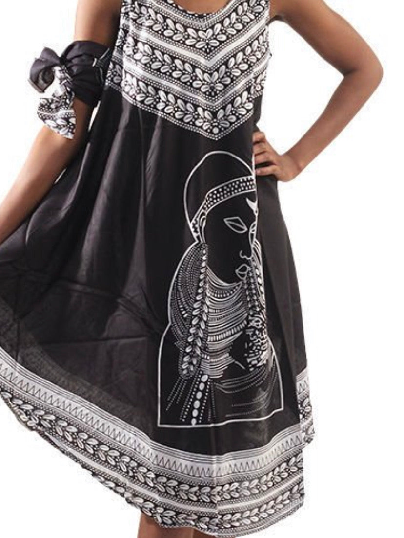 sleeveless umbrella wrap dress with head wrap (design 2 of 3)