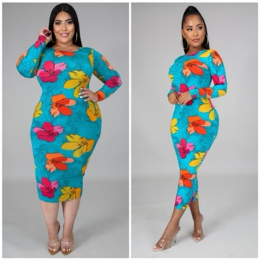 tropical floral midi dress