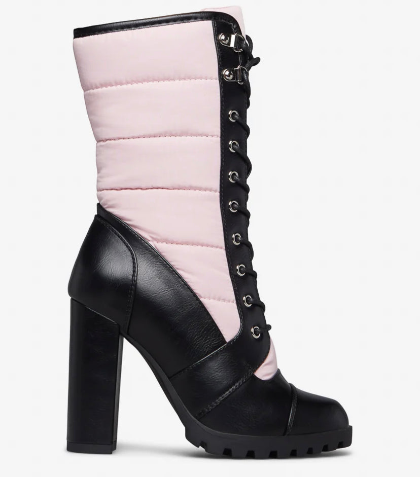 pink & black laced up bootie