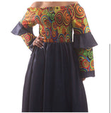 african denim smocked kente elegant maxi dress