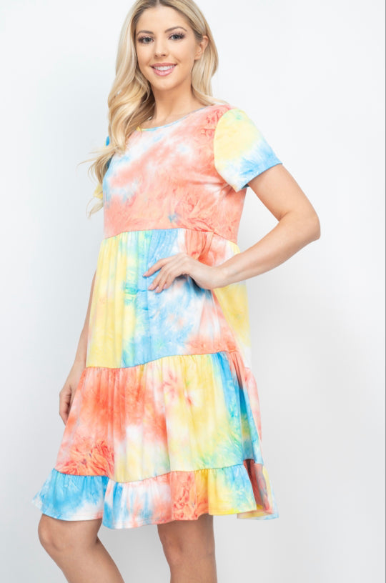 tie dye layered ruffle dress