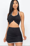 halter neck cropped top & mini skirt casual set