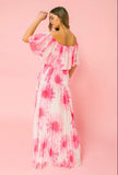 Pink Flounced Off Shoulder Maxi Dress