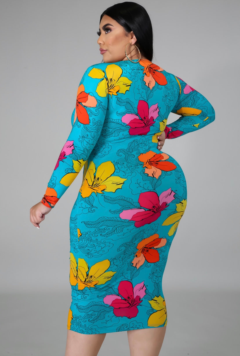 tropical floral midi dress