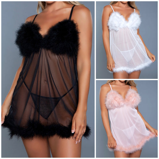 faux fur mesh baby doll