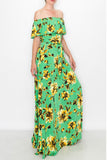 off shoulder sunflower green maxi dress