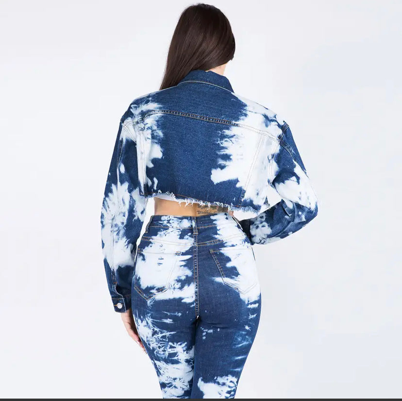 tie dye cropped denim jacket