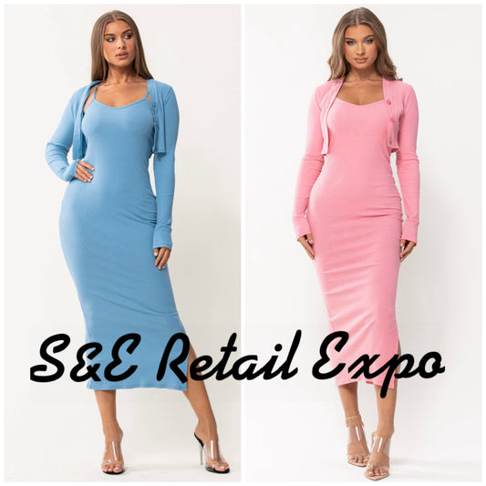 ribbed cami dress & cropped cardigan set