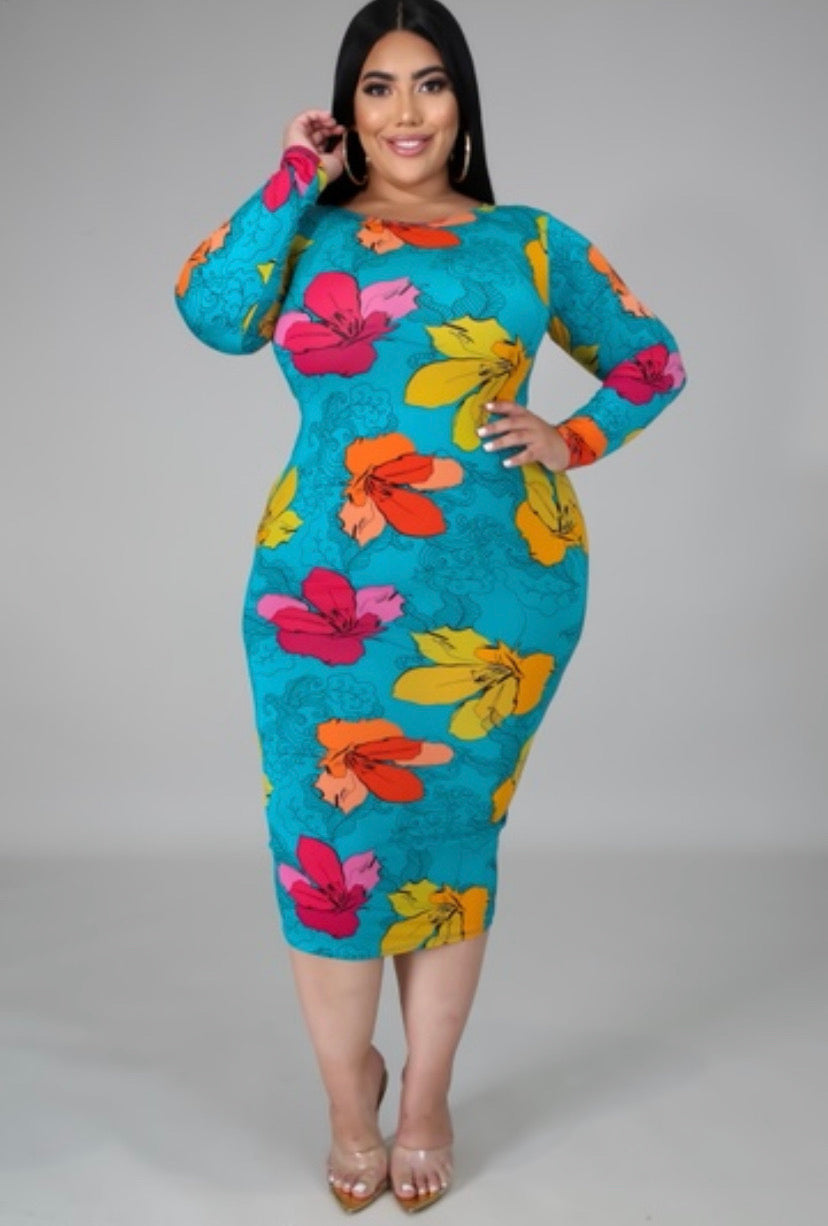 tropical floral midi dress