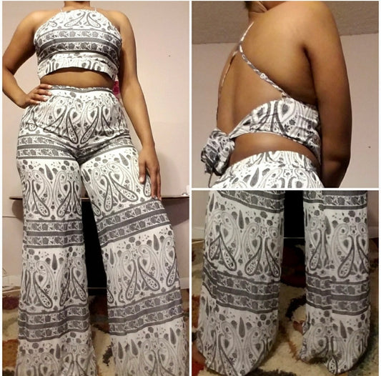 the "black & white paisley" wide pants set