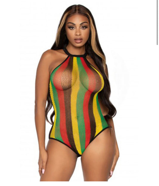 Rasta Fishnet Bodysuit Top