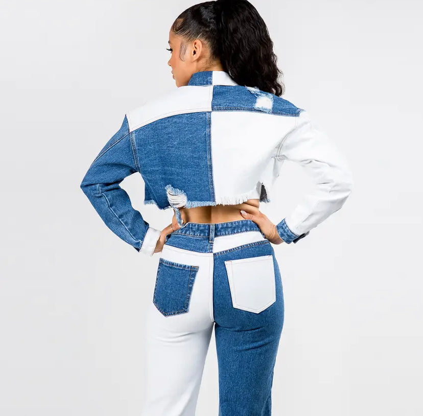 color patched denim jacket