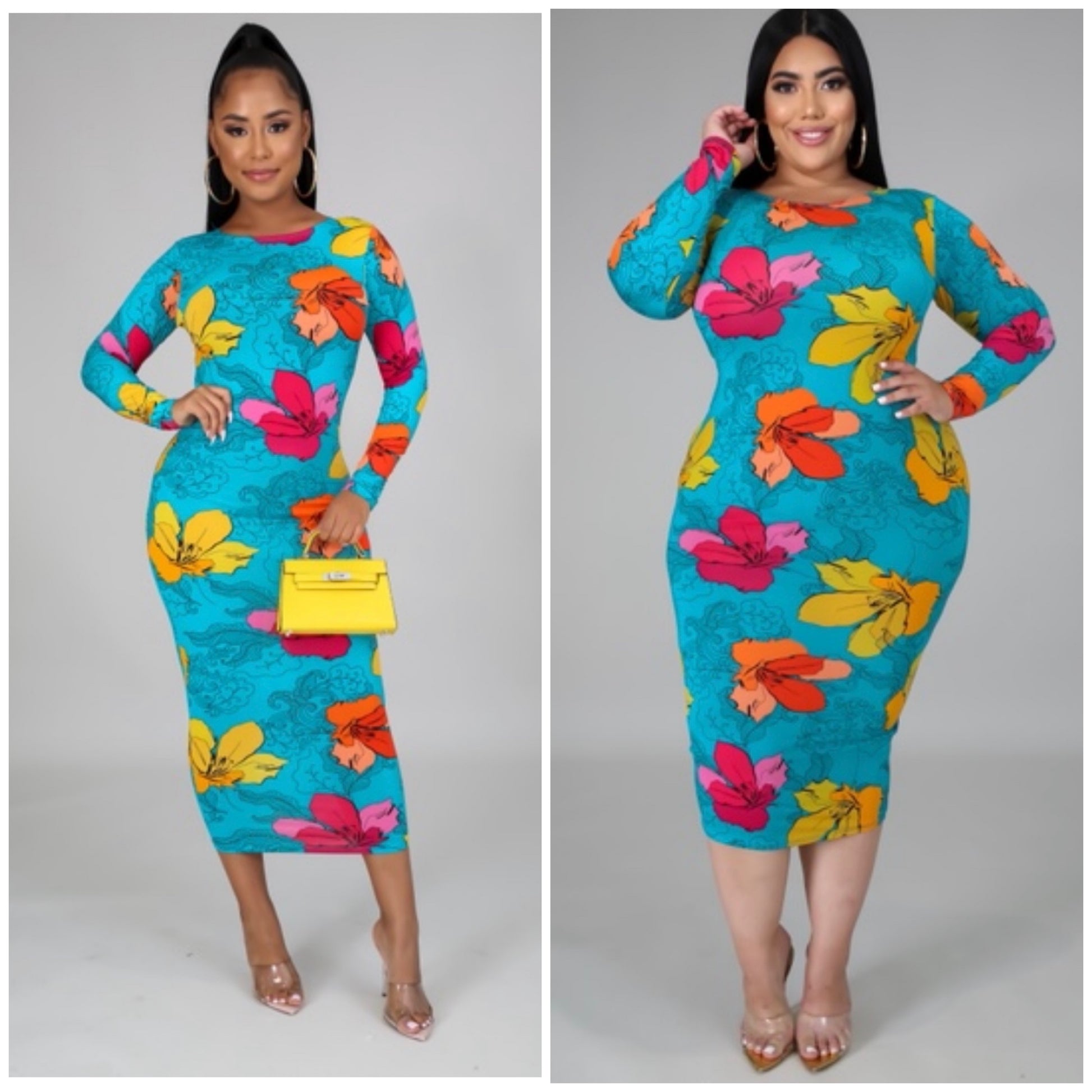 tropical floral midi dress