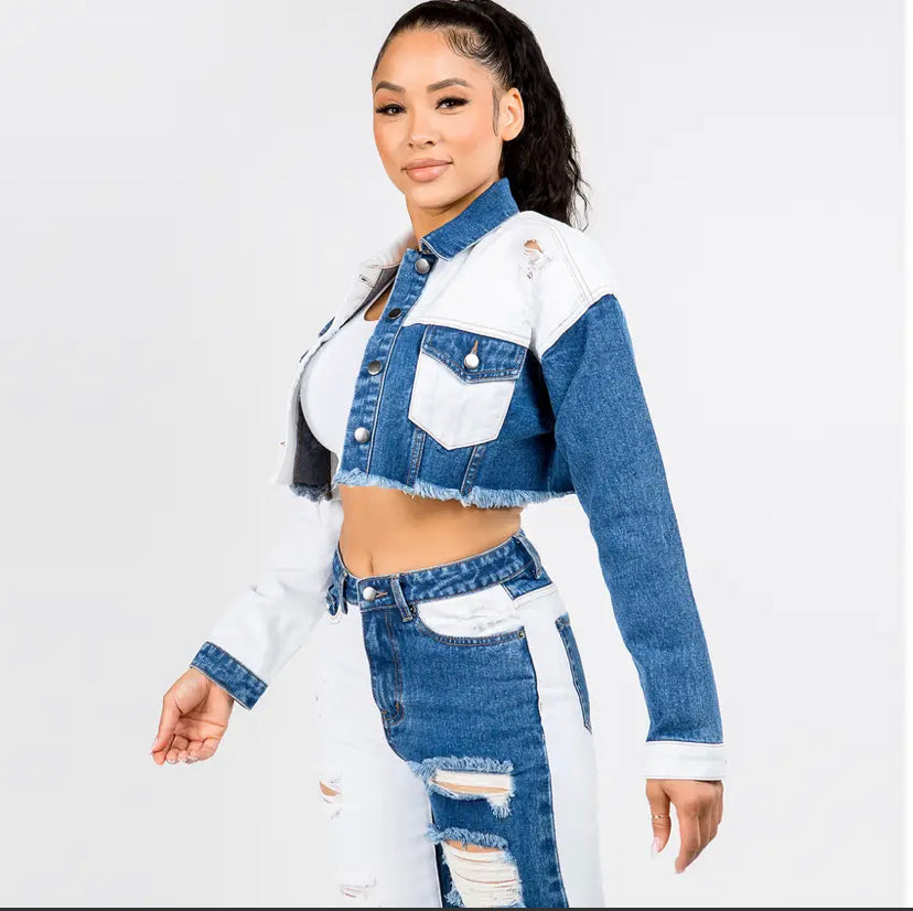 color patched denim jacket