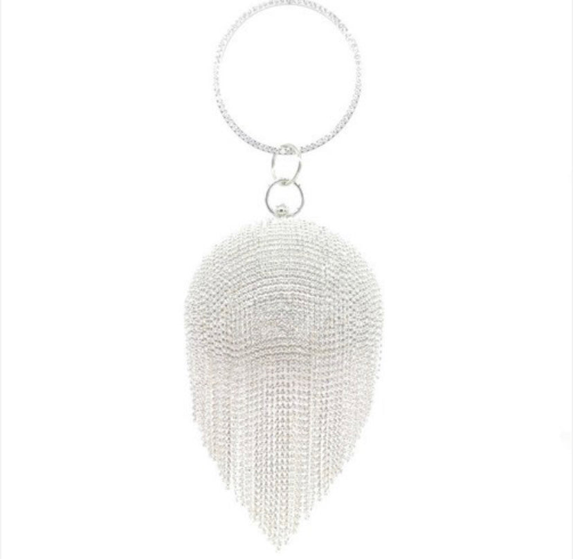 rhinestone round clutch fringe bag