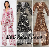 “star” printed long sleeve stretch jumpsuit