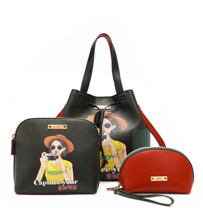 nicole lee “capture your smile” 3 piece bag set