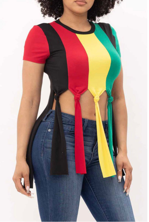 Multicolored Rasta Knotted Top