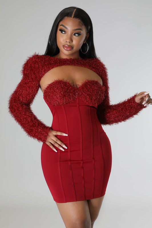 Holiday Fuzzy Red Cropped Cardigan & Mini Dress Set