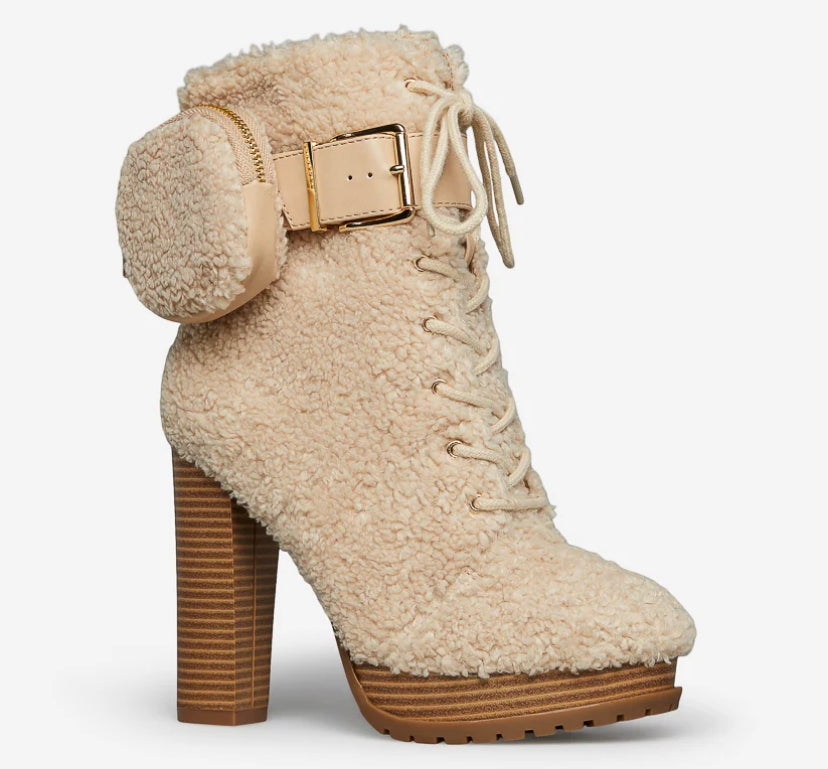 fuzzy heeled bootie