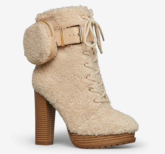 fuzzy heeled bootie