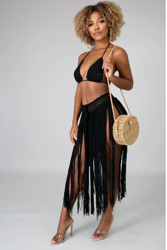 black fringe swimwear set