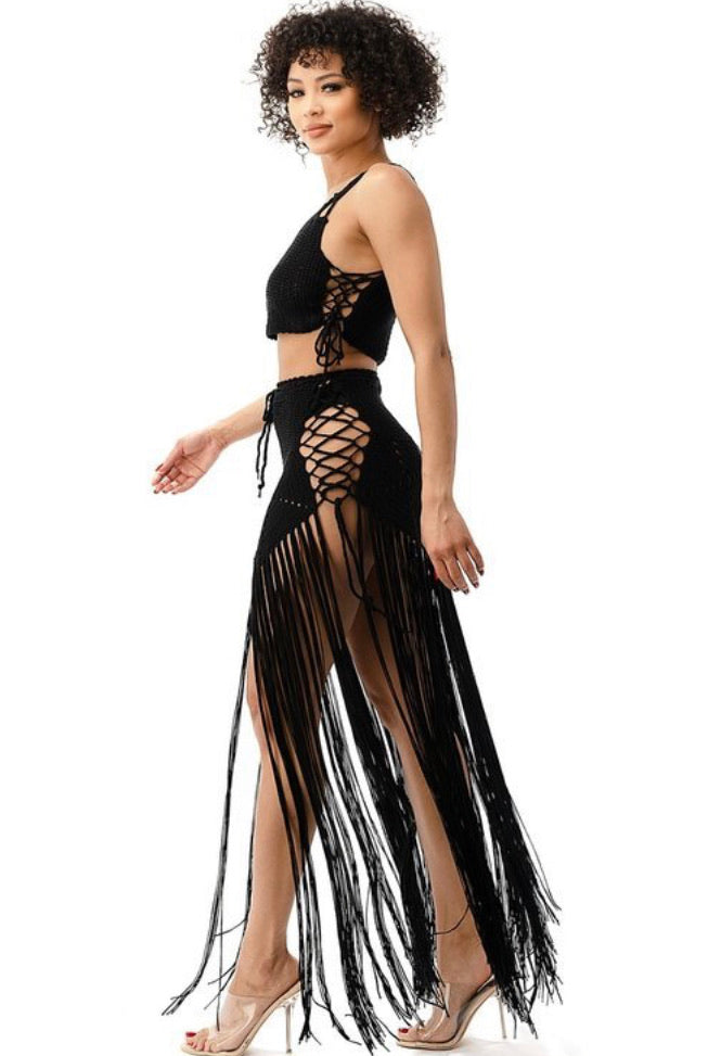 crochet fringe skirt set