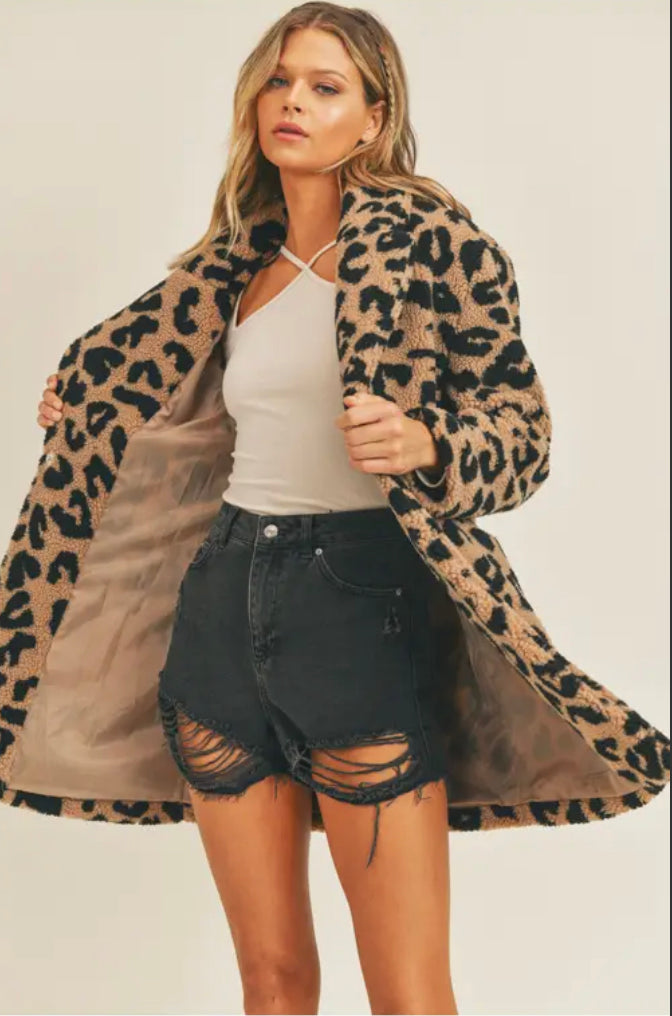 leopard print sherpa coat