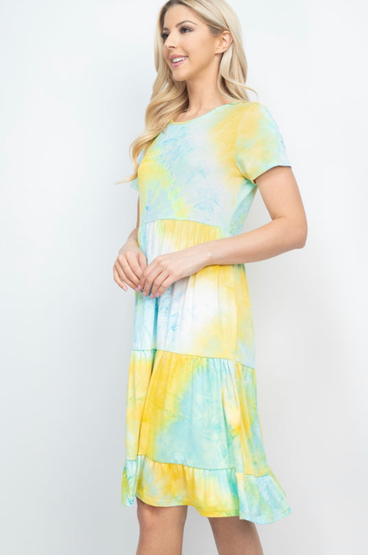 tie dye layered ruffle dress