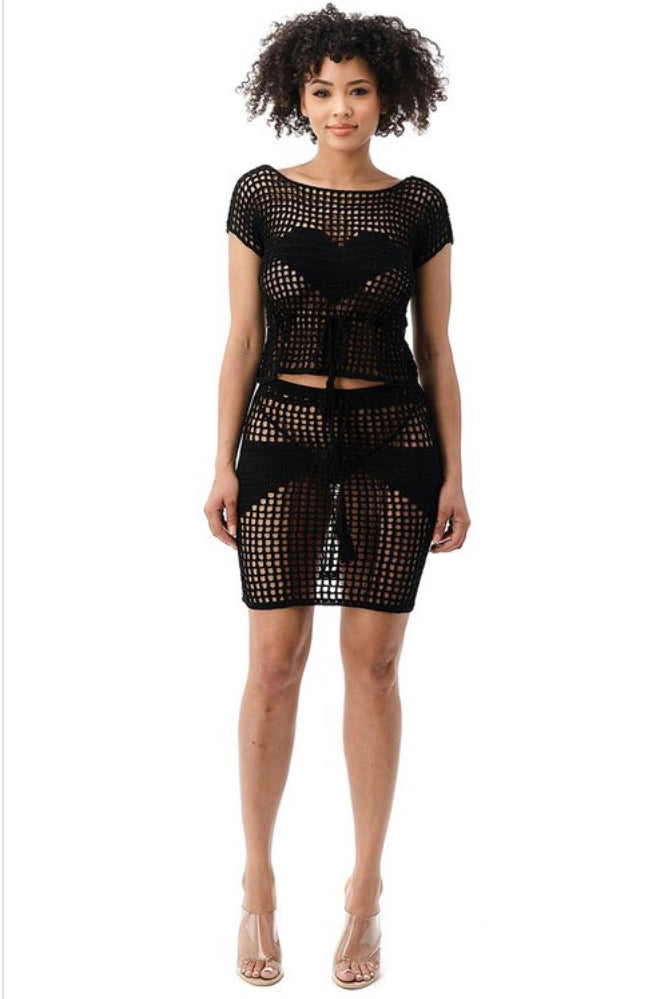 sexy crochet coverup skirt set