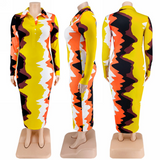 Yellow Multi Splash Paint Long Sleeve Maxi Dress