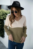 two-toned waffle knit long sleeve top