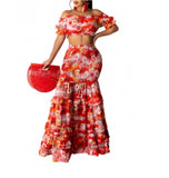 Red Multi Vacation Maxi Skirt & Cropped Top Set