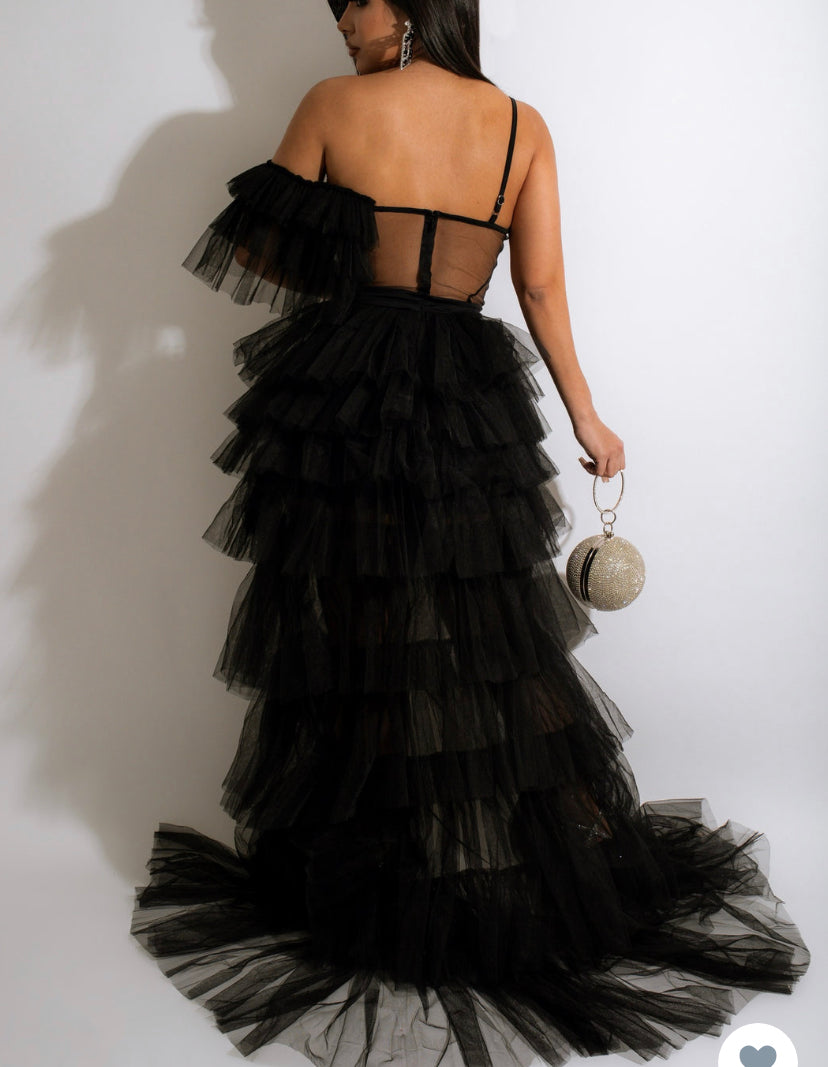 ruffled up mesh high low dress