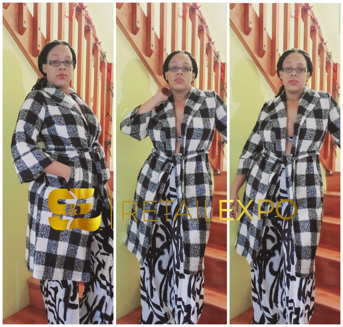 black & white checkerboard coat