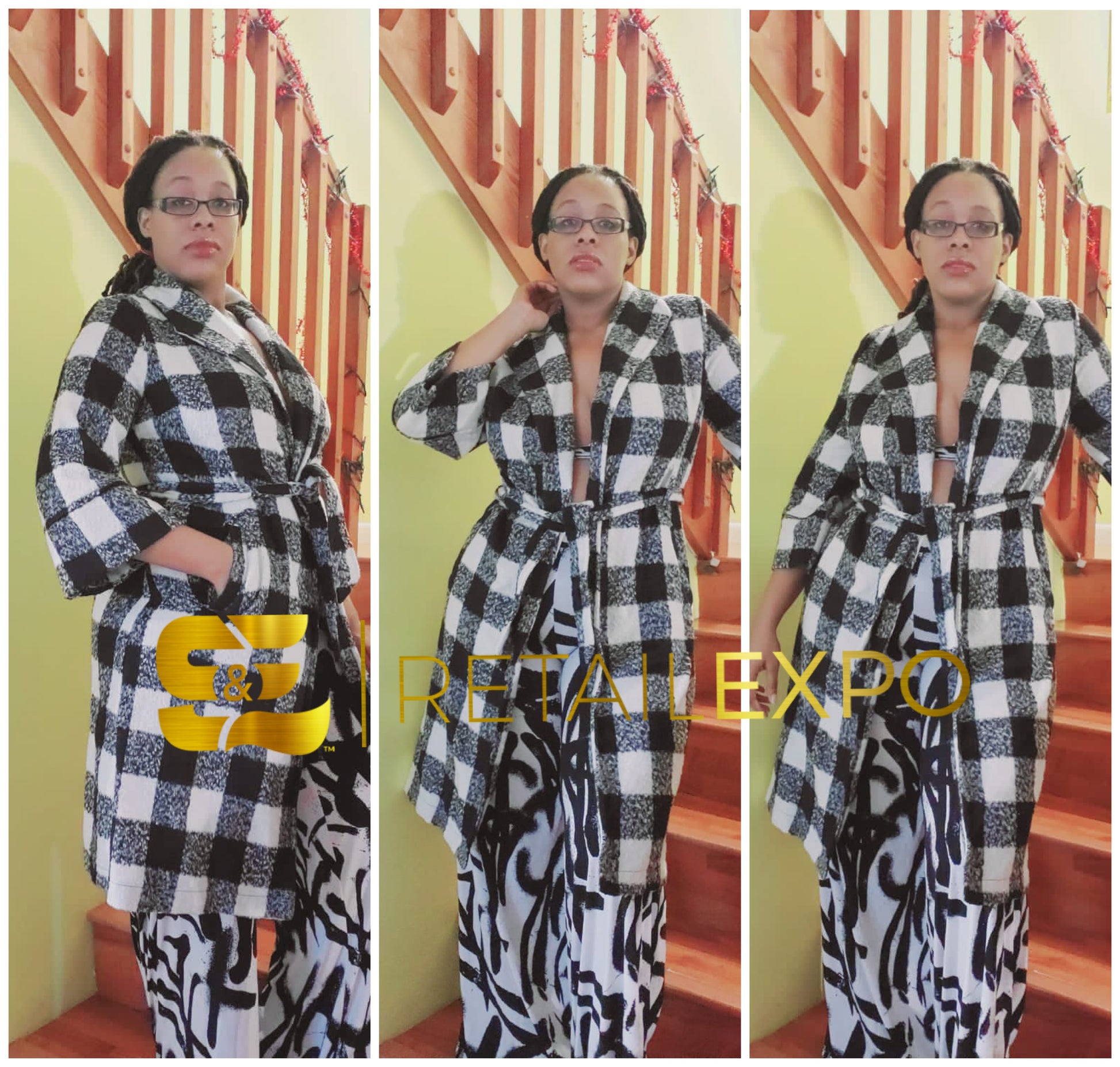 black & white checkerboard coat