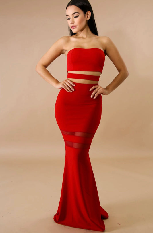 red tube mermaid maxi dress