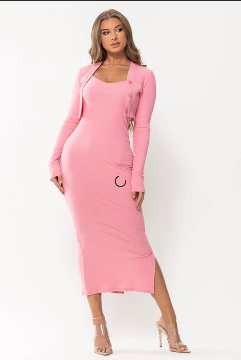 ribbed cami dress & cropped cardigan set