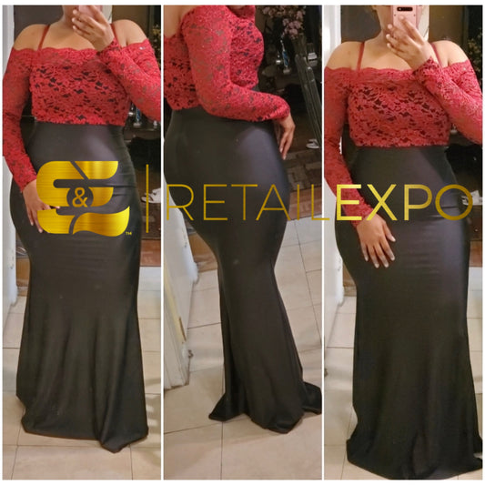 red & black laced top bodycon maxi dress