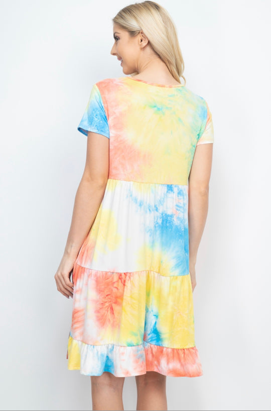 tie dye layered ruffle dress